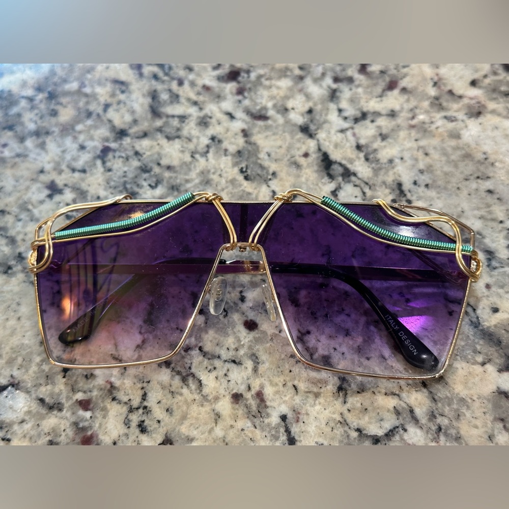 Large Aviator Sunglasses Gold Teal Purple, Artisan Made Unique Festival Unisex - Picture 8 of 15